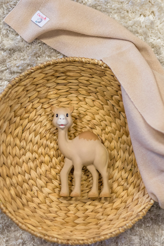 Althir camel teether in a woven bowl