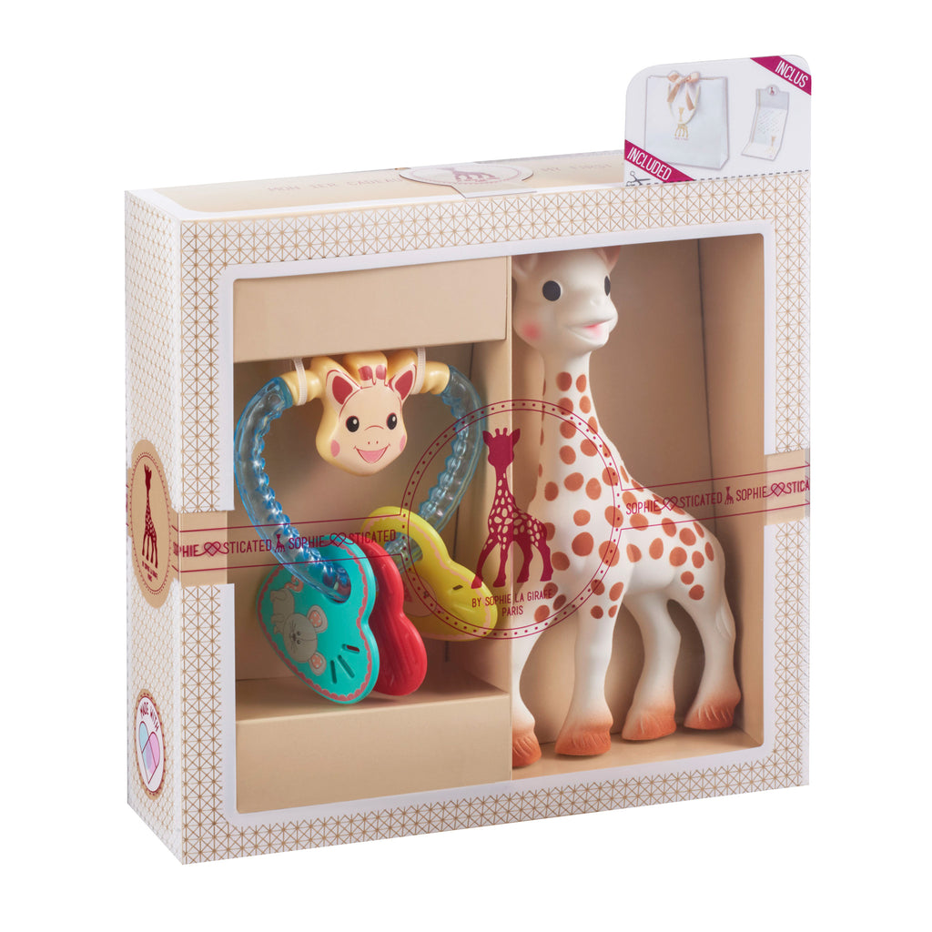 Sophie the giraffe newborn baby gift set with toy and teething ring