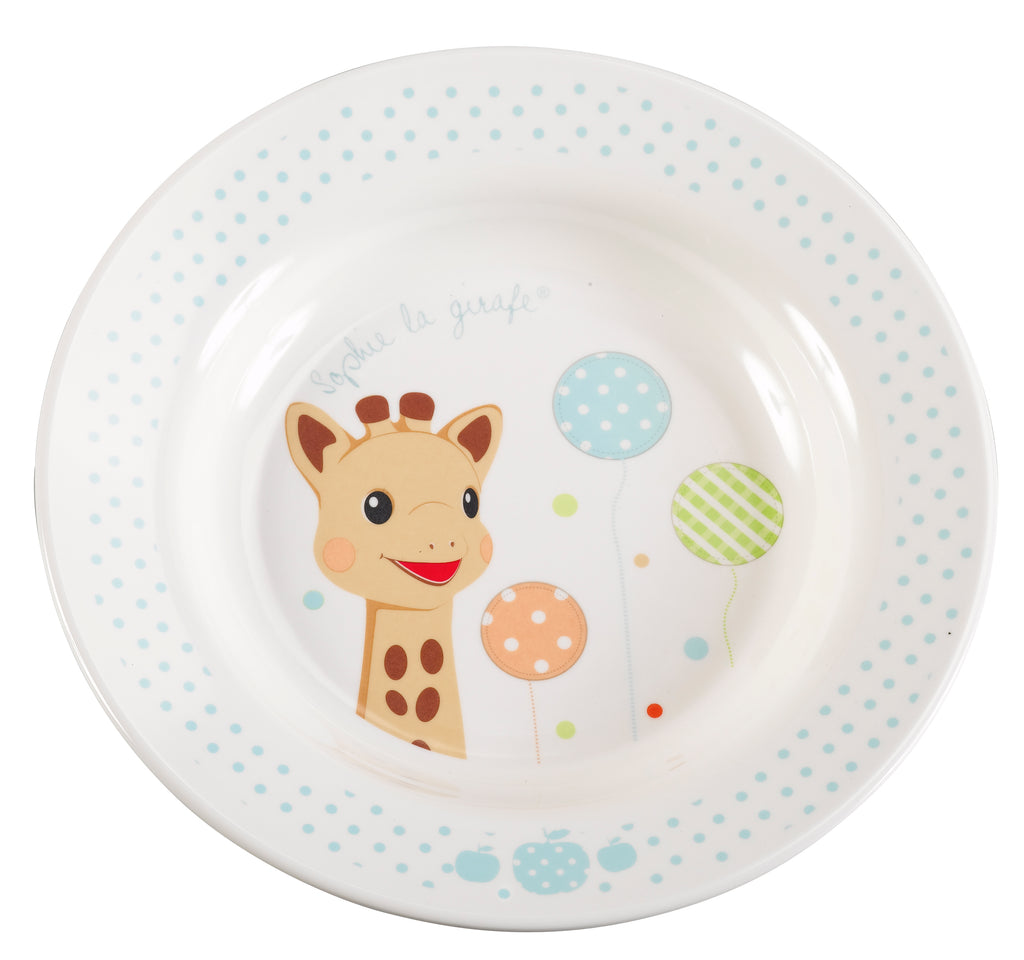 Baby plate with sophie the giraffe and ballons