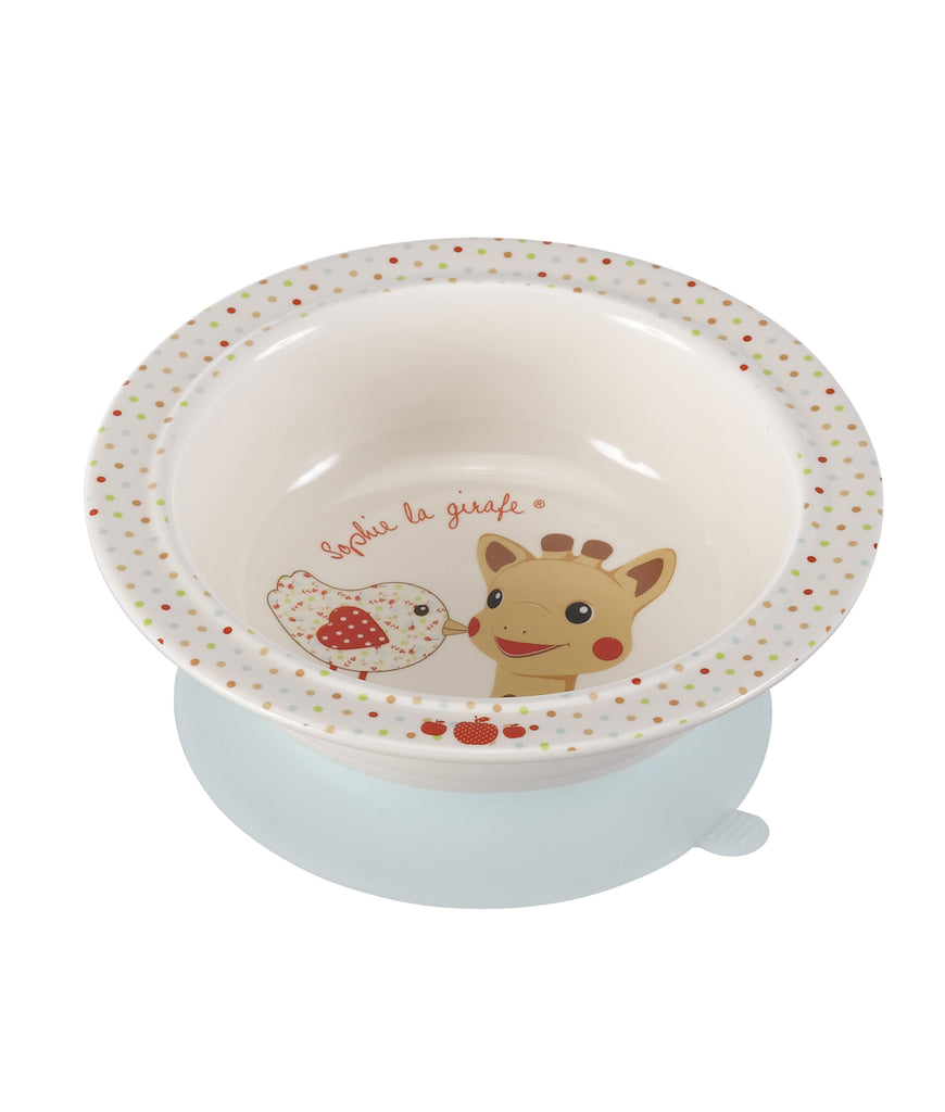 Baby bowl with sophie the giraffe and kiwi the bird print