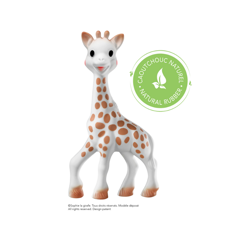 Sophie the giraffe teething toy made from natural rubber