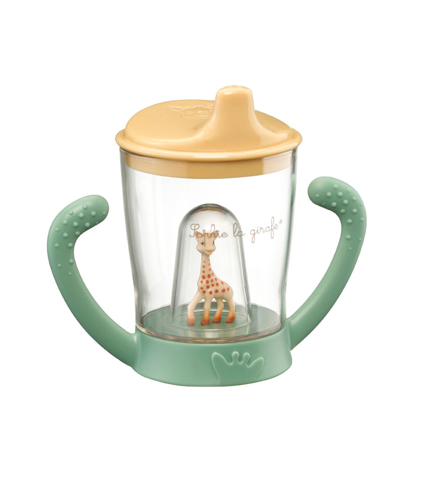 no spill cup with sophie the giraffe enclosed for baby and toddler