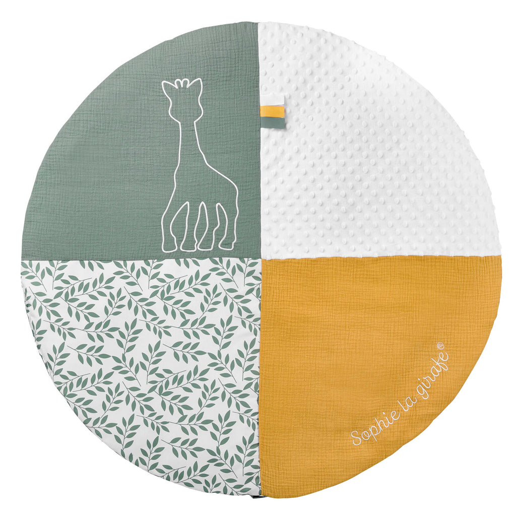 sophie reverso mat play side with four sections and different colors, patterns, and textures