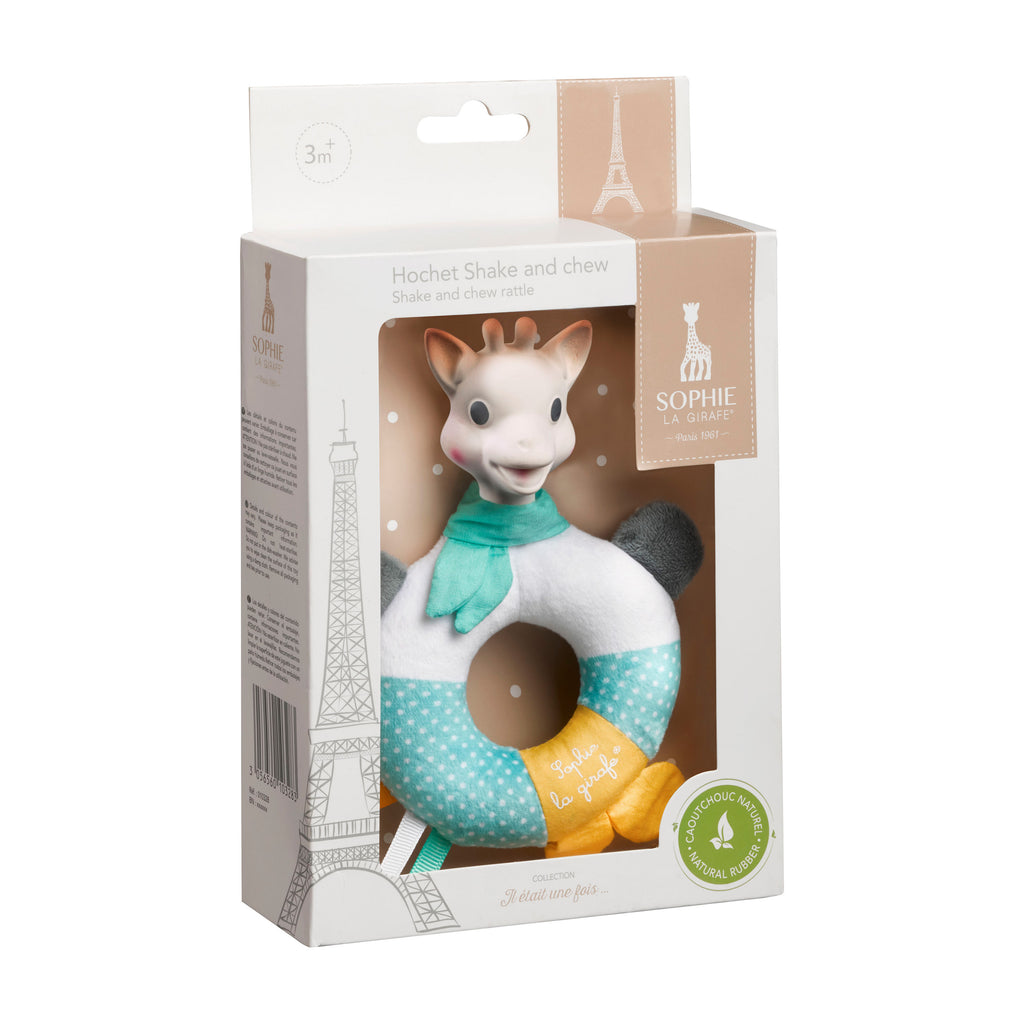 Sophie shake and chew rattle in box