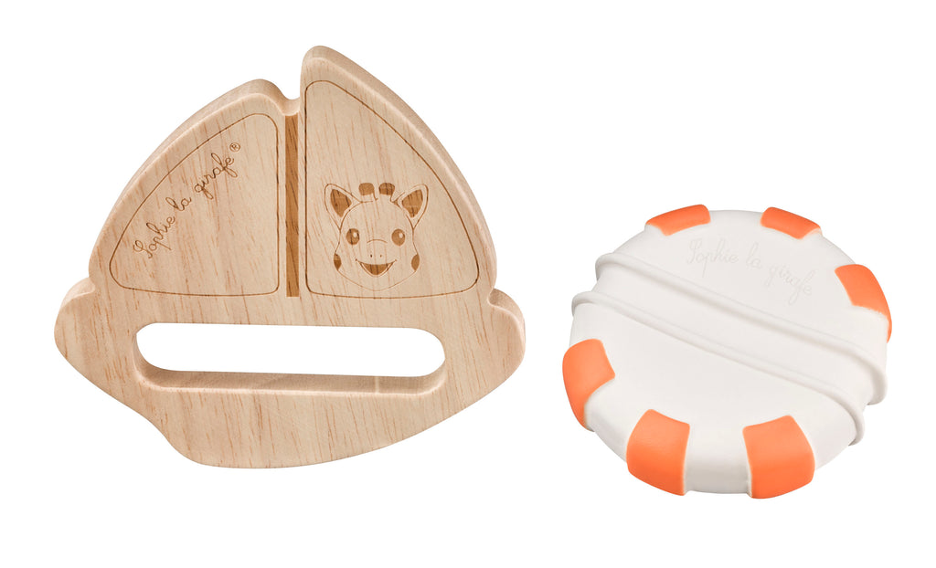 The wood and rubber portions of the sophie bathtoy boat separated